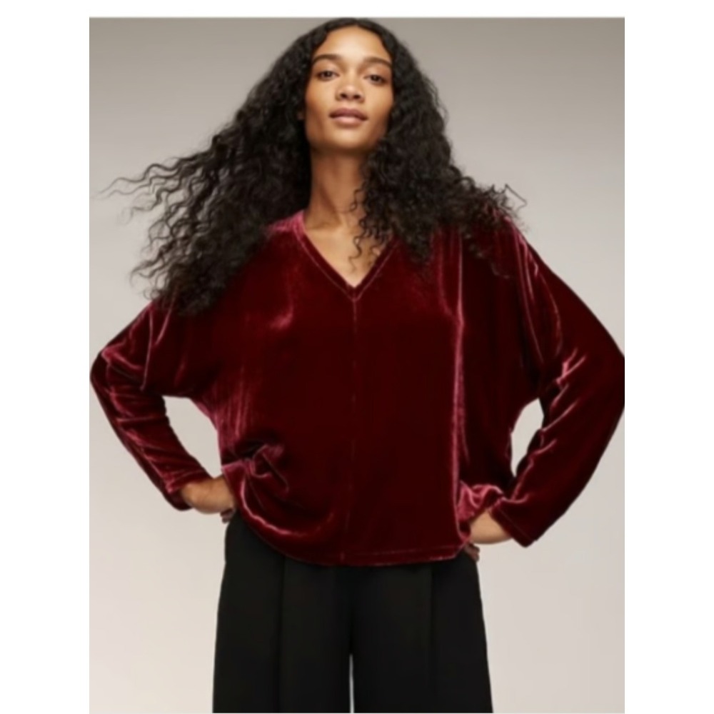 Eileen Fisher Silk Blend Velvet Top Sz 3X Burgundy Oversized Boxy Holiday Blouse